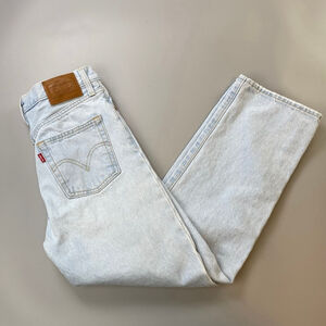 Women's Levi's Ribcage Straight Ankle Light Blue Distressed Jeans 25 Premium